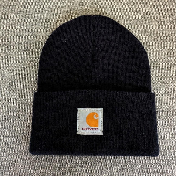 🆕 Carhartt Navy Blue Knit Cuffed Beanie Hat - Picture 9 of 12
